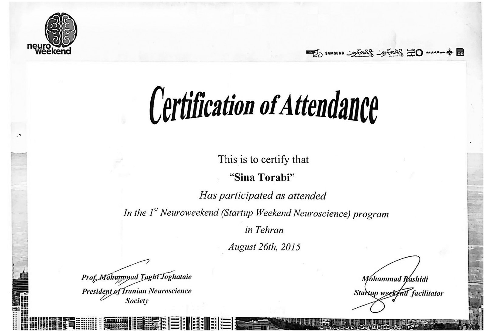 تقدیرنامه حضور در نورواستارتاپ ویکند
